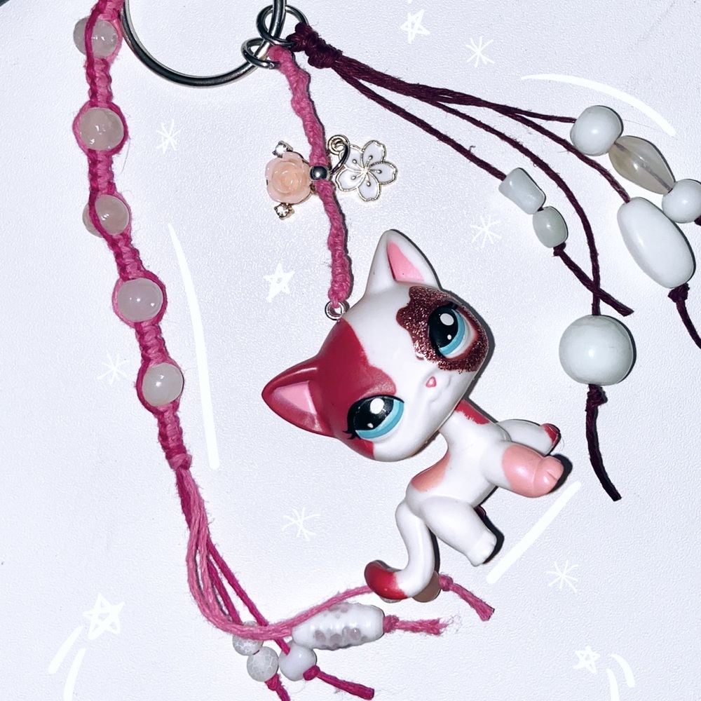 Custom Littlest Pet Shop Glitter Cat Fake Handmade Keychain LPS